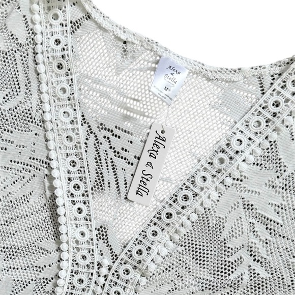 🎁 A&S White Lace Patterned Swim Cover-up Pullover 3/4 Bell Sleeves Size M NWT - Picture 6 of 7